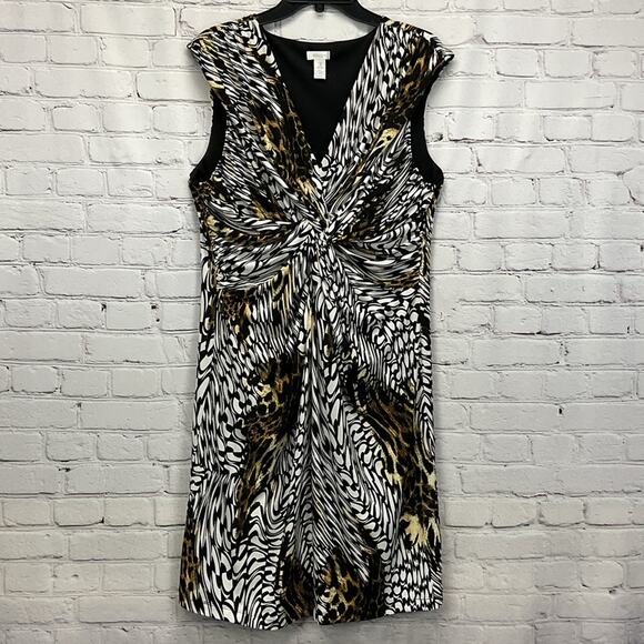 Chico's Faux Wrap Dress Women's Size 3(L/16) Black/Brown Animal Print Business - Picture 1 of 11